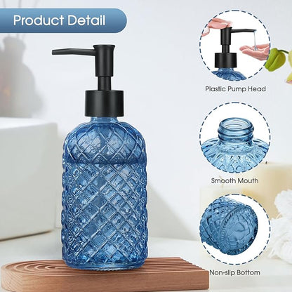 Topsky Gem Glass Soap Dispenser with Black Plastic Pump, 13oz Liquid Hand Soap Dispenser, Rustproof Pump for Kitchen & Bathroom, Great for Lotions, Essential Oil, Liquid Soaps-Blue - Image 3
