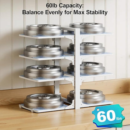 LAMU Pots and Pans Organizer under Cabinet, 8 Tier Heavy Duty Pan Organizers inside Cabinet, Adjustable Pot Rack for Small Kitchen Storage, 15" Height Holds Cast Iron Pans and Skillets White - Image 6