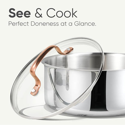 CAROTE 2Qt Stainless Steel Saucepan Set, Non-Toxic 3-Ply Stainless Steel Cookware Set with Lids, Small Kitchen Pots, Oven Safe, Compatible with Induction, Ceramic, Gas - Image 5