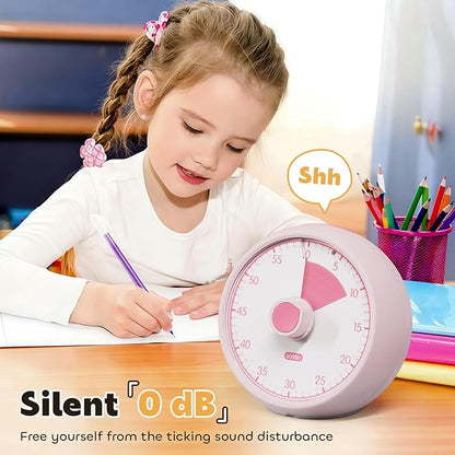 Conchstar Visual Timer for Kids 60-Minute - Countdown Timer with Optional Alarm, Focus Tool for ADHD & Autism, Time Management for Homework, Chores, Office, Kitchen, Teaching & Study Routines (Pink)