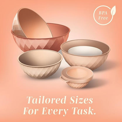 COOK WITH COLOR Mixing Bowls with Lids - 12 Piece Plastic Nesting Bowls Set includes 6 Prep Bowls and 6 Lids, Microwave Safe Mixing Bowl Set, Orange Diamond - Image 5