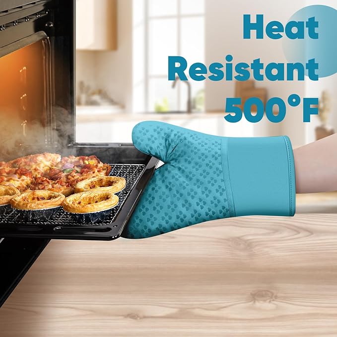 Oven Mitts and Pot Holders 4 Sets, Heat Resistant 500 ℉ Oven Mitt and Pot Holder,Oven Glove&Potholders with Non-Slip Silicone Surface,Kitchen Essentials for Cooking/Baking/BBQ-Lake Blue - Image 6