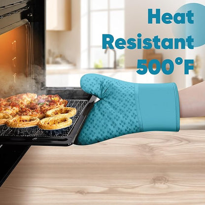 Oven Mitts and Pot Holders 4 Sets, Heat Resistant 500 ℉ Oven Mitt and Pot Holder,Oven Glove&Potholders with Non-Slip Silicone Surface,Kitchen Essentials for Cooking/Baking/BBQ-Lake Blue - Image 6