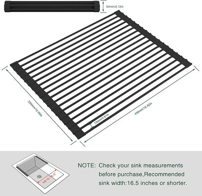 HANZENMA Roll Up Dish Drying Rack Over The Sink Kitchen Roll Up Sink Drying Rack Multipurpose Foldable Sink Drying Mat, Heat-Resistant, Anti-Slip & Anti-Rust Dish Rack for Kitchen, 17" x 13", Black - Image 2