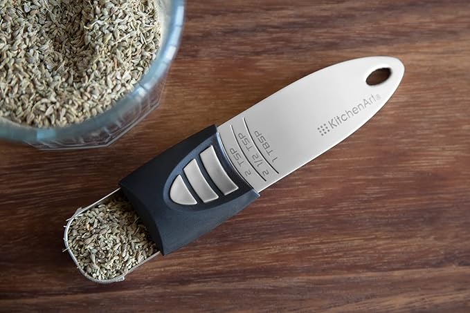 KitchenArt Stainless Steel Pro Sliding Adjust-A-Tablespoon and Teaspoon, Adjustable Measuring Spoon Set - Image 3