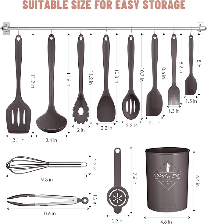 Kitchen Utensils Set-12 Pieces Silicone Cooking Utensils Set (Dishwasher Safe) 392°F Heat Resistant Spatula Set, Nonstick Cookware - Image 2