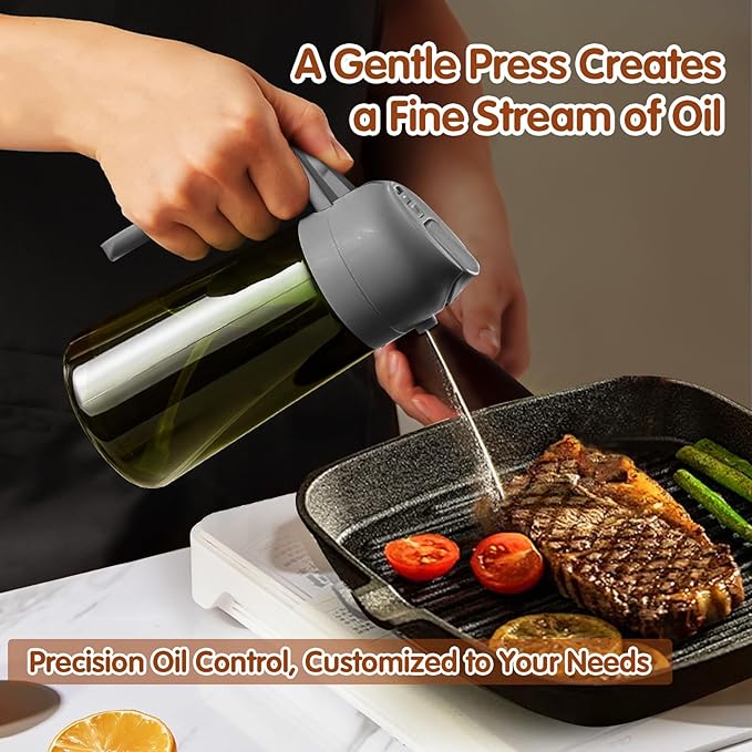 YARRAMATE 16oz/470ml Dark Green Oil Sprayer for Cooking with Stickers, Food-grade Premium 2 in 1 Olive Oil Dispenser Bottle for Kitchen Gadgets, Air Fryer, Salad, Frying, BBQ (Grey) - Image 6