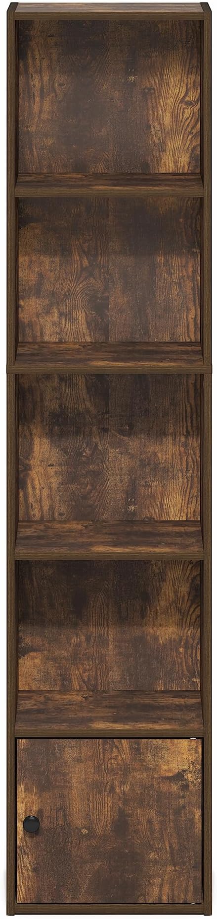 Furinno LUDER Book Shelf, 5-Tier Bookshelf with Open Shelf, Standing Bookcase with 1 Door Cabinet, 9.3 x 12 x 52, for Organization and Storage, for Living Room, Bedroom, Home Office, Amber Pine - Image 7