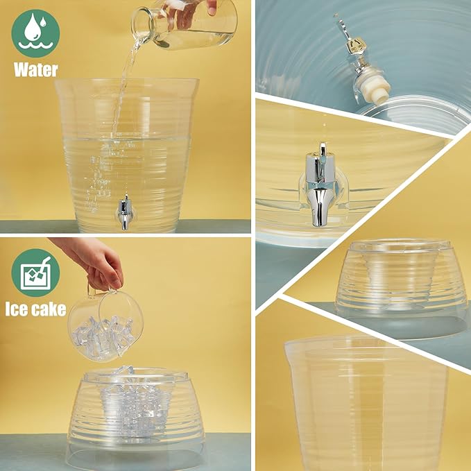 Tioncy 3 Pcs Acrylic Beverage Dispenser with Spigot 2.7 Gallon/ 10 l Clear Drink Water Dispenser Countertop with Detachable Base Iced Juice Container Unbreakable for Wedding Party - Image 2