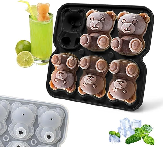 3D Bear Ice Cube Mold, Large Ice Cube Tray with Lid for Cocktail Whiskey Bourbon, Teddy Bear Ice Cube Trays for Freezer Fun Shape, Big Ice Molds Cute Candies Chocolate Mold, Black