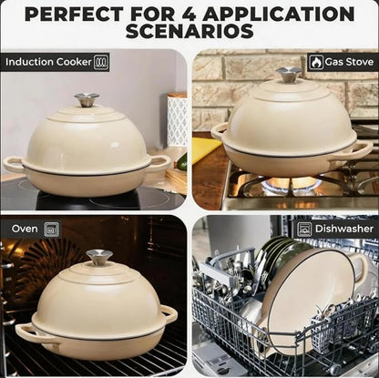 Cast Iron Bread Oven for Sourdough, 6Qt Bread Baking Pan with Lid, Enameled Sourdough Dutch Oven for Bread Baking, Oven Safe up to 482℉, Latte