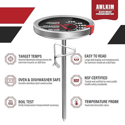 AWLKIM 2 Pack Stainless Steel Meat Thermometer, Safe Leave in Oven, 2.5-in Extra-Large Dial Food Thermometer for Cooking, Temperature Probe for Baking, Steak, Turkey - Kitchen Gadgets - Black - Image 2