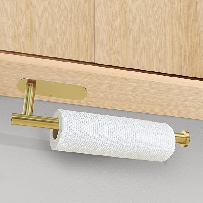 DEKAVA Paper Towel Holder Under Cabinet for Kitchen, Adhesive Paper Towel Holder Wall Mount, SUS304 Stainless Steel 13 inch(1,Gold) - Image 2