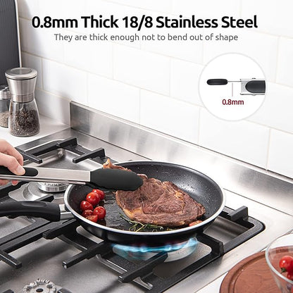 600ºF Heat Resistant Kitchen Tongs: U-Taste 9+12 inch Silicone Cooking Tong Set with Firm Sealed Non Stick Rubber Tips and Silicon Coated 18/8 Stainless Steel Handle for Serving Grilling Salad (Black) - Image 5