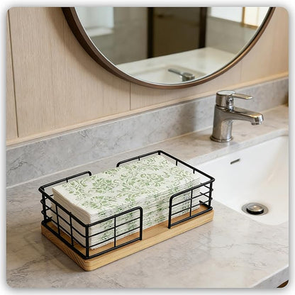 Kordory Wooden Guest Towel Holder Tray for Bathroom, Black Bamboo Counter Rectangular Bathroom Napkin Holder for Ktichen, Disposable Hand Towel Holder Tray for Home, Bar, Hotel, Office(Natural Wood)