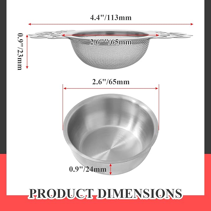 Bonsicoky 4 Pack Tea Strainer Bowl, Stainless Steel Loose Leaf Tea Filter for 2.5-4 Inch Cup Mouth, Silver