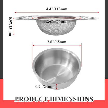 Bonsicoky 2 Pack Tea Strainer Bowl, Stainless Steel Loose Leaf Tea Filter for 2.5-4 Inch Cup Mouth, Silver