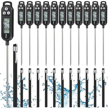 Copkim 12 Pcs Meat Food Thermometer Food with Probe Water Liquid Instant Read Digital Thermometer Kitchen Cooking Supplies for Cooking BBQ Milk Yogurt (Black) by Copkim