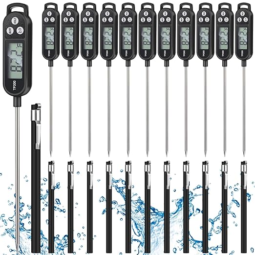 Copkim 12 Pcs Meat Food Thermometer Food with Probe Water Liquid Instant Read Digital Thermometer Kitchen Cooking Supplies for Cooking BBQ Milk Yogurt (Black) by Copkim