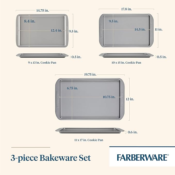 Farberware Nonstick Bakeware 3-Piece Cookie Pan Set, Gray - Image 2