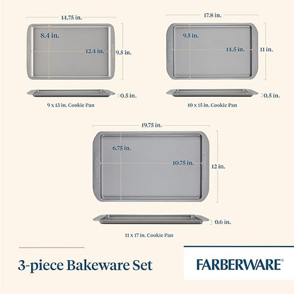 Farberware Nonstick Bakeware 3-Piece Cookie Pan Set, Gray - Image 2