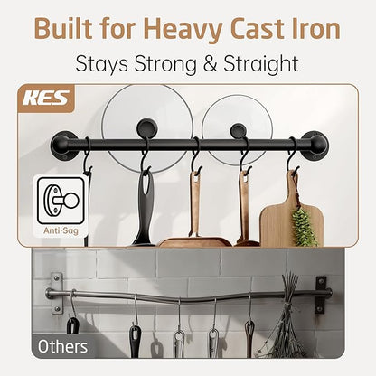 KES 110lb High-Capacity Pot Rack Wall Mounted Set of 2, 16 Inch Pot Hangers for Kitchen with 5 Hooks, 18/8 Stainless Steel Screws & Drilling Template for 16" Stud Mount, Black, KUR228S16-BK-P2 - Image 3