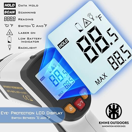 KNINE OUTDOORS Infrared Thermometer Laser Temperature Gun, -58℉ to 1112℉, Single Laser Targeting, Distance to Spot Ratio 12:1, for Cooking, Oven and Meat (White) - Image 2