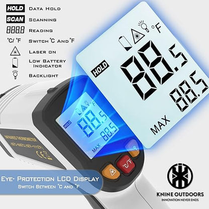 KNINE OUTDOORS Infrared Thermometer Laser Temperature Gun, -58℉ to 1112℉, Single Laser Targeting, Distance to Spot Ratio 12:1, for Cooking, Oven and Meat (White) - Image 2