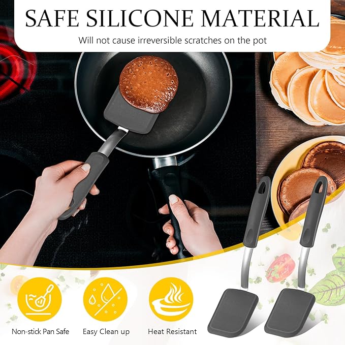 Silicone Cookie Spatula Turner 2 Pack Mini Brownie Spatula Flexible Kitchen Small Silicone Turner for Nonstick Cookware Heat Resistant No Scratch Flipper for Egg Pancake(Grey) - Image 5