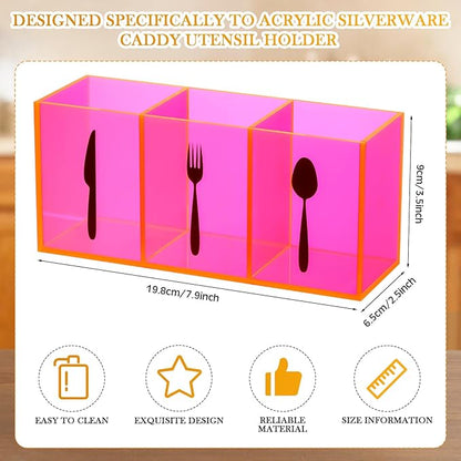 Suzile Acrylic Cutlery Storage Organizer Bin Silverware Caddy Countertop Knife Spoon and Fork Holder Kitchen 3 Section Tableware Storage Box for Cabinet Indoor Home Flatware Dining Room(Pink,M) - Image 2