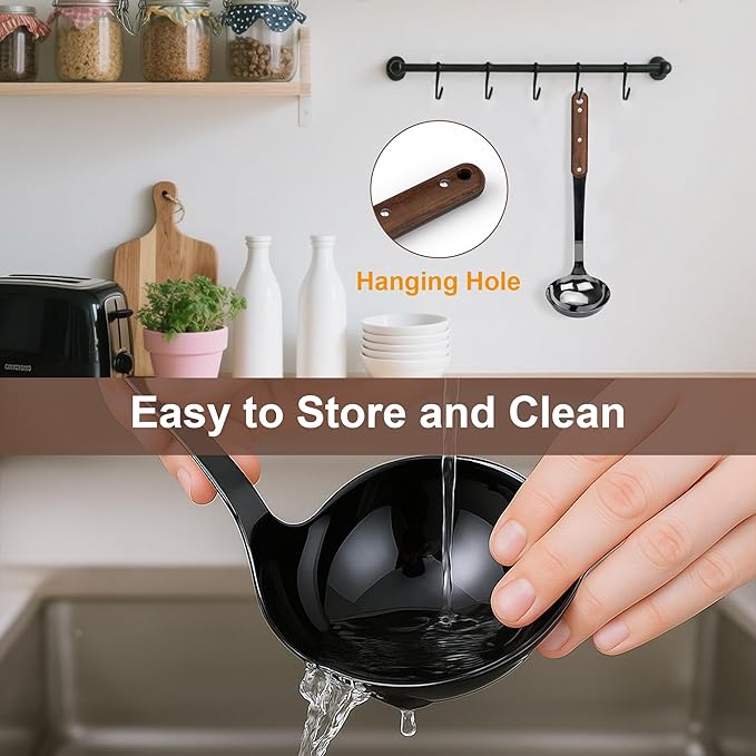 FJNATINH Soup Ladle, 304 Stainless Steel Ladle Spoon for Serving Wok Soup with Ergonomic Heat-proof Wooden Handle, [Heat Resistance, Integral Forming] - Image 6