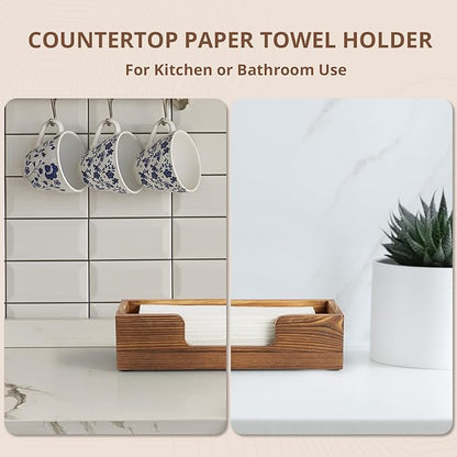 Paper Towel Dispenser Countertop, Burnt Wood Folded Paper Hand Towel Holder for Guest Bathroom, Commercial Tabletop Tissue Dispenser Tray for Multifold C-Fold, Z-Fold, Trifold