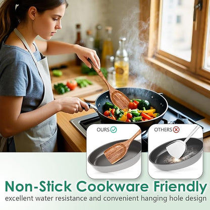 HOWHONG Wooden Spoons for Cooking, Teak Wood Kitchen Utensil Set, Premium Handmade Wooden Utensils for Nonstick Cookware, Heat Resistant, Smooth Finish, Comfortable Grip, 6 Piece - Image 4