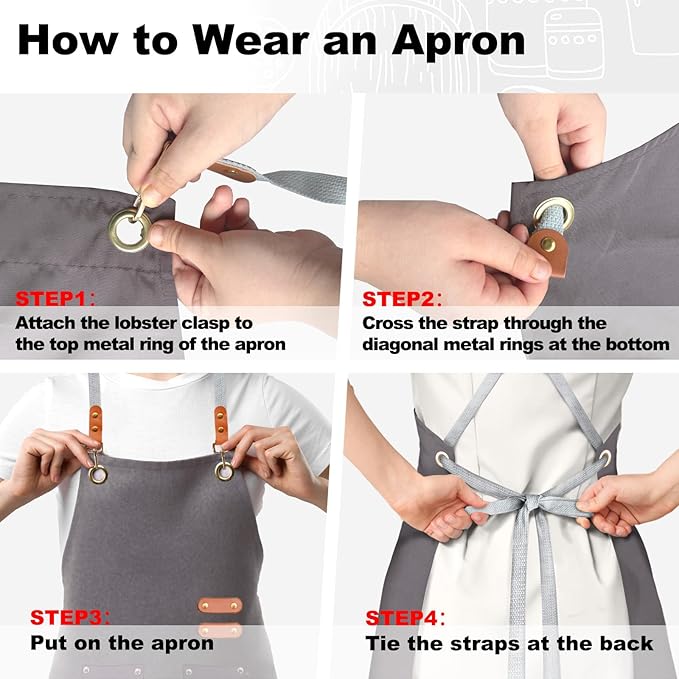 BeLuyi chef apron bib tool apron for man woman cross back straps with 4 pockets for kitchen cooking gardening baking working - Image 5
