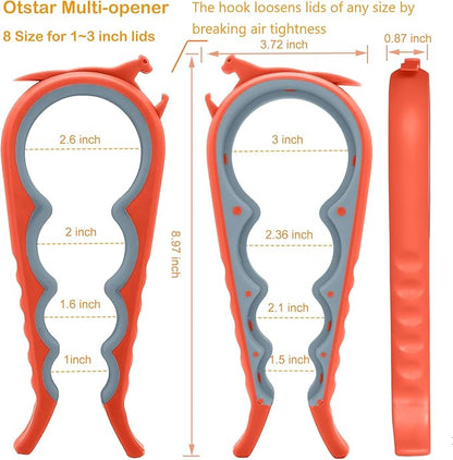 Otstar Jar Opener Bottle Opener and Can Opener for Weak hands, Seniors with Arthritis and Anyone with Low Strength, Mutil Jar Opener Get Lids Off Easily (Orange) - Image 2