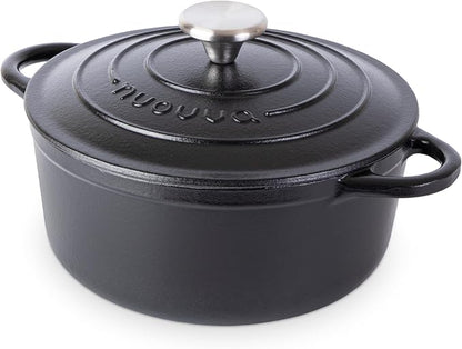 Cast Iron Dutch Oven with Lid – Non-Stick Ovenproof Enamelled Casserole Pot – Sturdy Dutch Oven Cookware – Black, 3.1-Quart, 22cm – by Nuovva by Nuovva