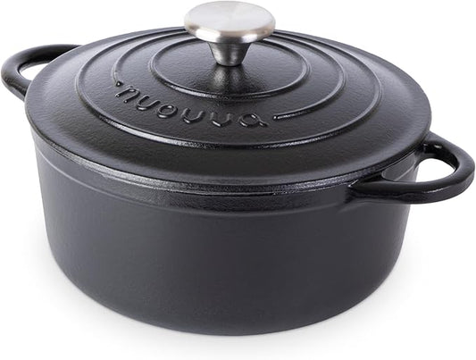 Cast Iron Dutch Oven with Lid – Non-Stick Ovenproof Enamelled Casserole Pot – Sturdy Dutch Oven Cookware – Black, 3.1-Quart, 22cm – by Nuovva by Nuovva