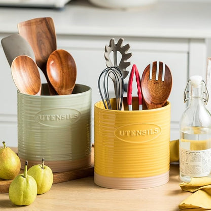 YHOSSEUN Kitchen Utensil Holder for Countertop, Ceramic Utensil Holder for Kitchen Counter, Cooking Utensil Crock for Spatula, Oval Shape, Yellow - Image 7