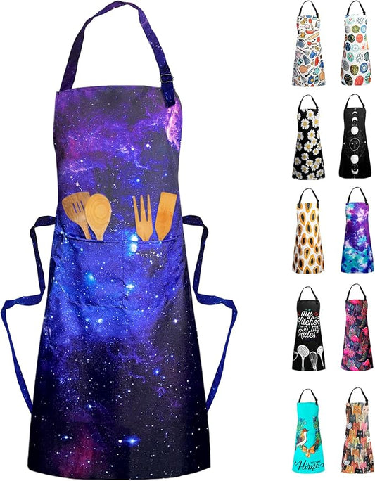Adjustable Waterproof Apron Bib Apron with 2 Pockets Cooking Kitchen Aprons for Women Men Chef