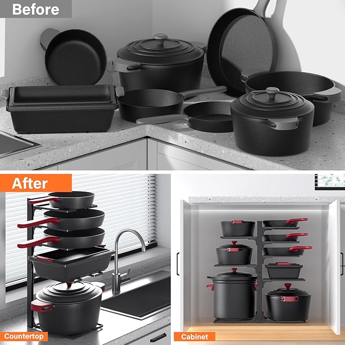 MUDEELA Pots and Pans Organizer under Cabinet 20.8" Height, Heavy Duty Adjustable Pot Pan Organizers inside Cabinet, 8-Tier Kitchen Cabinet Organizers and Storage for Big Stockpots, Heavy Cookware - Image 7