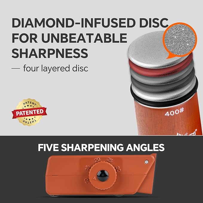 The Innovative Knife Sharpener - Patented Multi-Angle Premium Rolling Knife Sharpener with Extra Replacement Head for Chef's, Fruit, and All Steel Knives (Brown) - Image 3