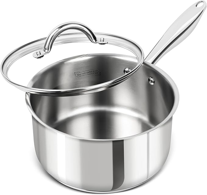MICHELANGELO 3 Quart Saucepan with Lid, 18/10 Stainless Steel Sauce Pan with Tri-Ply Bottom, 3QT Sauce Pot, Induction Compatible by Michelangelo