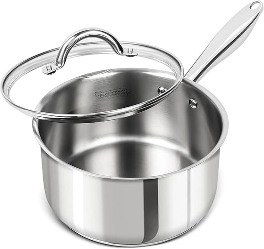 MICHELANGELO 3 Quart Saucepan with Lid, 18/10 Stainless Steel Sauce Pan with Tri-Ply Bottom, 3QT Sauce Pot, Induction Compatible by Michelangelo