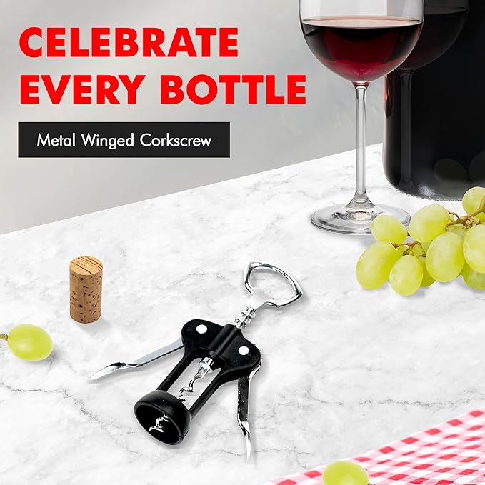 Chef Craft Select Metal Winged Corkscrew, 6.5 inch, Black and Chrome - Image 2