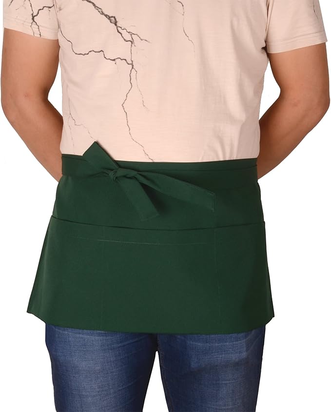 Resist water 3 big Pockets Waist Server Apron Kitchen Restaurant Unisex Half Aprons - Image 3