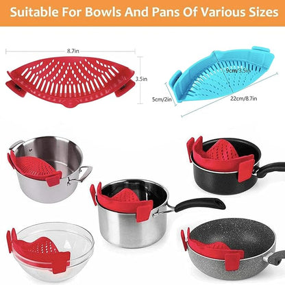 2 Pcs Clip on Strainers, Pot Strainer for Pasta Meat Vegetables Fruit, Silicone Strainer - Fit All Pots and Bowls. - Image 3