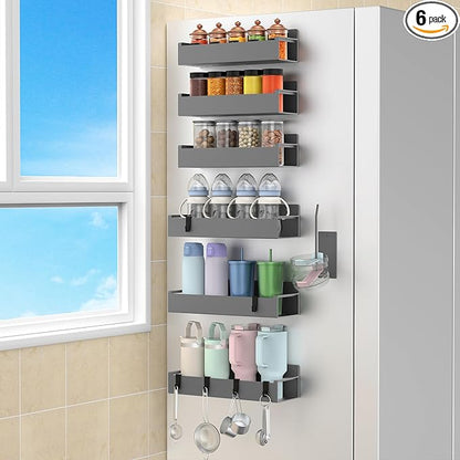 HuggieGems Magnetic Water Bottle Holder for Refrigerator, Cup Holder Organizer for Stanley and Tumbler for Kitchen, 6 Pack, Dark Gray by HuggieGems