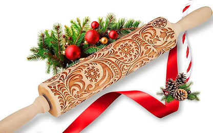 Christmas Gifts Wooden Embossed Rolling Pin for Baking, Stocking Stuffers Gifts for Women, Deep Engraved Embossing Rolling Pins with Snow Pattern Designs for Baking Cookies Stamps Roller DIY Tools - Image 8