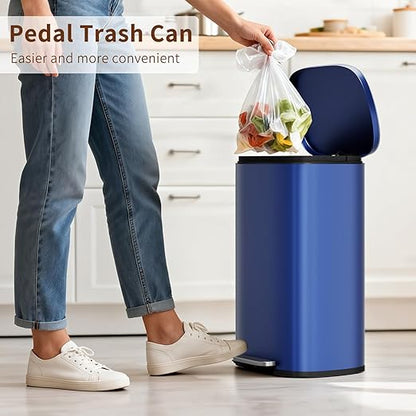 PayLessHere Stainless Steel Trash Can with Lid - Removable Inner Bucket, Foot Pedal Soft Close for Office, Home, Kitchen Garbage Bin (Deep Blue, 13 G) - Image 2