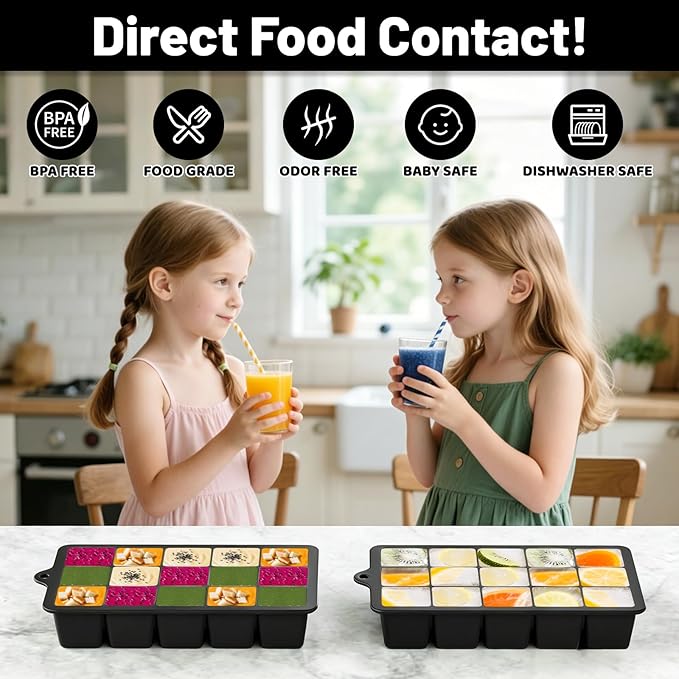 Silicone Ice Cube Tray 3 Pack - EASY RELEASE ice cube tray with lid, BPA Free Ice Cubes Trays for Freezer,ice cube mold for Cocktail,Whiskey (Black)